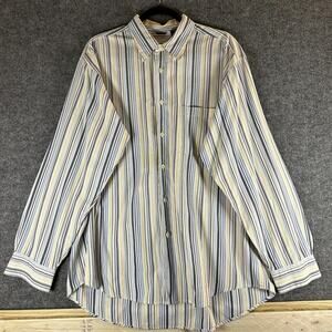 IZOD Men's Blue White Striped Long Sleeve Button Shirt Large